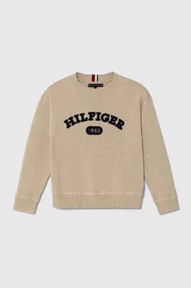 Swetry dla chłopców - Tommy Hilfiger sweter bawełniany dziecięcy kolor beżowy lekki - grafika 1