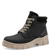 Botki damskie - Tamaris Damskie sztyblety Lace Boot Flat 1-25913-45, czarne, rozmiar 37 EU, czarny, 37 EU - miniaturka - grafika 1