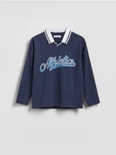 Bluzy dla chłopców - Reserved - Longsleeve z kontrastowym kołnierzykiem - granatowy - miniaturka - grafika 1