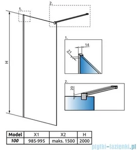 Radaway Modo New White II kabina Walk-in 100x200 szkło przejrzyste 389104-04-01 - Kabiny prysznicowe - miniaturka - grafika 2