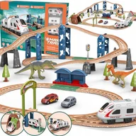 Samochody i pojazdy dla dzieci - Kolejka elektryczna pociąg tory 2 wagony figurki dinozaury światło dźwięk - miniaturka - grafika 1