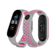 Akcesoria do smartwatchy - Pasek opaska zamienna do xiaomi mi band 5/6/7 oddychająca szaro - różowy - miniaturka - grafika 1