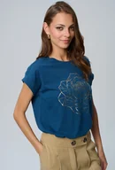 Koszulki i topy damskie - Niebieski t-shirt ze złotą różą - Femestage - miniaturka - grafika 1