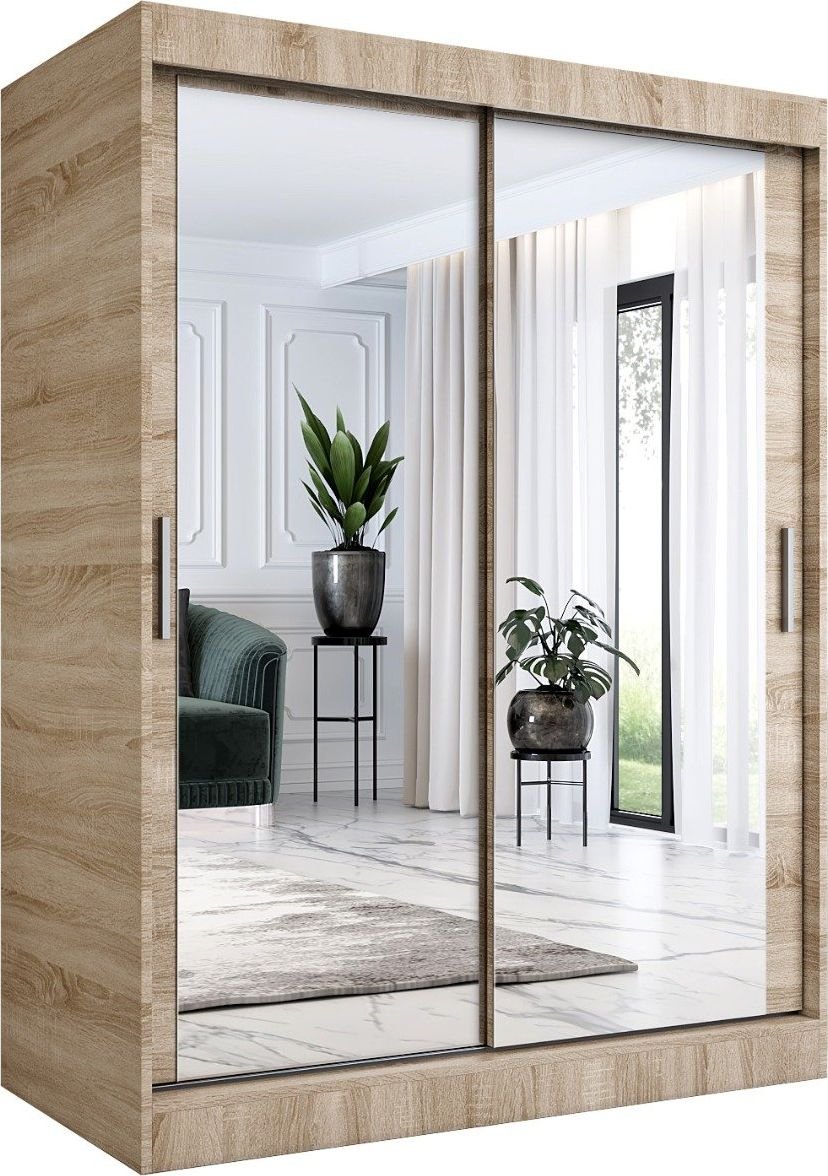 MKPOL Szafa przesuwna MODUO COMFORT 150 dąb sonoma z dwoma lustrami