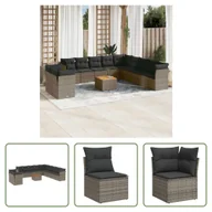 Sofy ogrodowe - The Living Store 12-częściowa sofa ogrodowa z poduszkami z szarego polirattanu - miniaturka - grafika 1