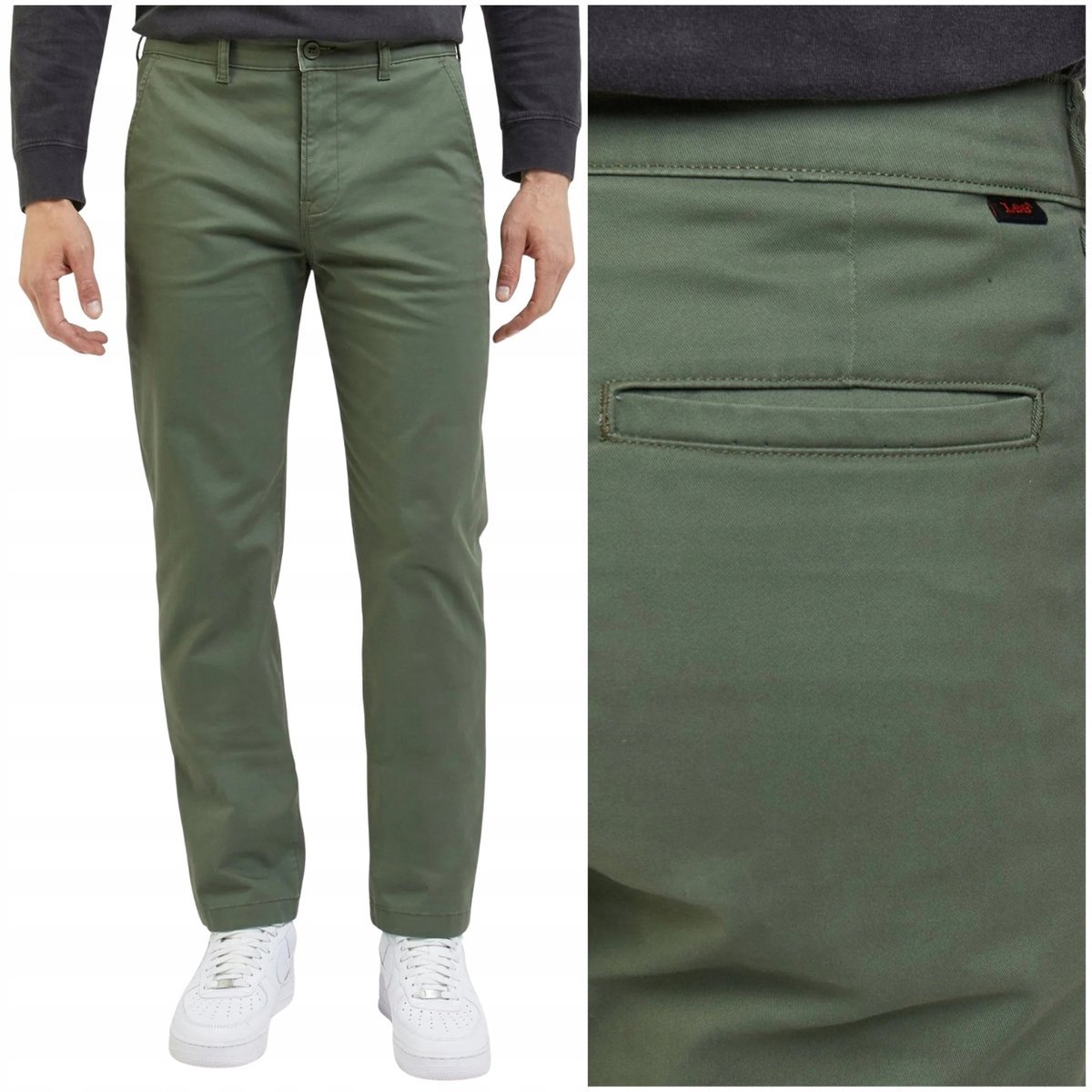 Lee REGULAR CHINO OliveGrove bawełniane spodnie materiałowe chinosy W30 L32