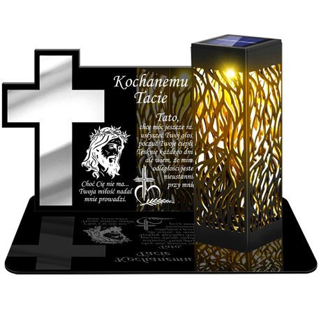 ZNICZ SOLARNY LED WIECZNY PODSTAWKA NA CMENTARZ GRÓB lampka Krzyż 3D DLA TATY