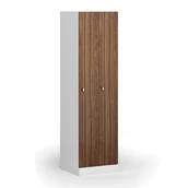 Szafki biurowe - Szafka ubraniowa metalowa, 2 szafki, 1850 x 500 x 500 mm, zamek obrotowy, drzwi laminowane, orzech - miniaturka - grafika 1