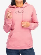 Bluzy sportowe damskie - Bluza z kapturem damska Columbia Trek Graphic Treatment Hoodie - pink/script - miniaturka - grafika 1