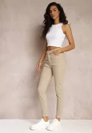 Spodnie damskie - Beżowe Gładkie Spodnie o Kroju Slim Madysen - miniaturka - grafika 1