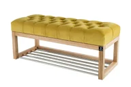 Ławki do przedpokoju - Ławka na buty 55cm EMRAWOOD drewno lite kolor naturalny siedzisko pikowane kolor żółty - miniaturka - grafika 1