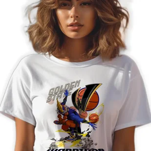 Koszulka Biała Damska T-Shirt GOLDEN STATE WARRIORS Koszykówka Wzory - XL - Koszulki i topy damskie - miniaturka - grafika 1