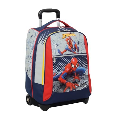 Spider Man Duży wózek szkolny, czerwony i szary, podwójny przedział, kieszeń na butelkę i system crossover, plecak szkolny podróżny, Wielokolorowy, Taglia Unica, Wózek szkolny