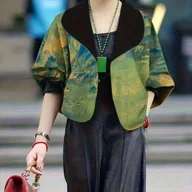 Marynarki i żakiety damskie - TEMU Damska luźna kurtka z długim rękawem i dwustronnym nadrukiem - & Zielony abstrakcyjny wzór, zapinana na guziki, luźny krój, na każdą porę roku - miniaturka - grafika 1