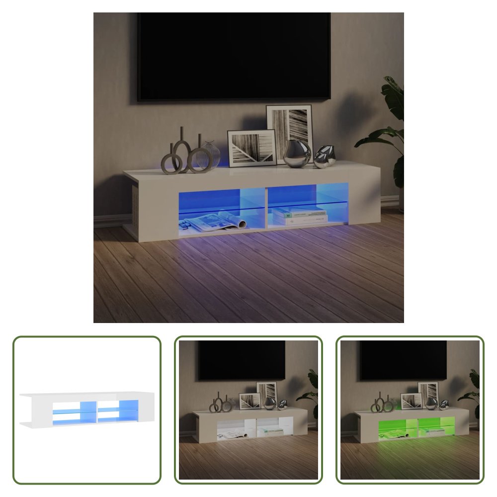 The Living Store Szafka pod telewizor z oświetleniem LED biały wysoki połysk 135x39x30 cm