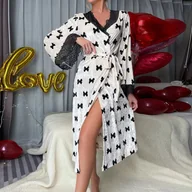 Szlafroki damskie - Długi welurowy szlafrok damski w kokardy - Biały - miniaturka - grafika 1