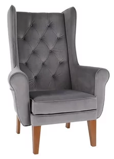 -8% z kodem AUTUMN - Fotel Uszak Chesterfield szary- 24h, z pikowaniem, wygodny, tapicerowany, klasyczny, do salonu - Taborety i hokery - miniaturka - grafika 1