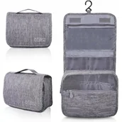 Kosmetyczki, organizery i kuferki - KOSMETYCZKA PODRÓŻNA WISZĄCA ORGANIZER NA KOSMETYKI TORBA MĘSKA DAMSKA DUŻA SZARA - miniaturka - grafika 1