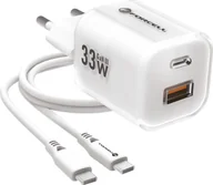 Ładowarki do telefonów - Ładowarka sieciowa do telefonu Forcell F-Energy GaN III Crystal Color USB C + USB A QC4.0 PD 33W + kabel USB C do USB C VT-41 biała 0INT - miniaturka - grafika 1