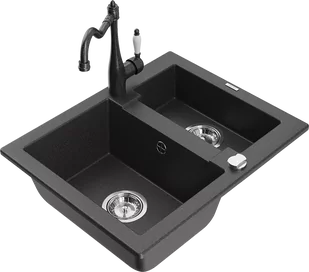 Mexen Carlos zlewozmywak granitowy 1,5-komorowy z baterią kuchenną Carla, czarny nakrapiany - 6518-76-670700-76 - Zlewozmywaki z baterią - miniaturka - grafika 1