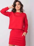 Komplety damskie - Komplet casualowy czerwony casual sportowy bluza i spódnica dekolt okrągły rękaw długi długość krótka - miniaturka - grafika 1