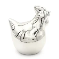 Figurki dekoracyjne - Kura wielkanocna figurka ceramiczna srebrna 10 cm glamour - miniaturka - grafika 1