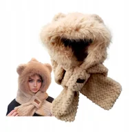 Czapki damskie - CZAPKA ZIMOWA z szalikiem uszatka SZALIK dziewczynki DAMSKA młodzieżowa 2w1 - miniaturka - grafika 1