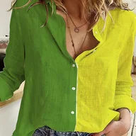 Koszule damskie - TEMU Elegancka Koszula Damska w Kolorowe Bloki - miniaturka - grafika 1