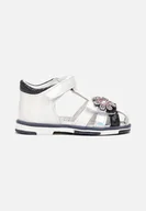 Moda i Uroda OUTLET - Biało-Granatowe Sandały z Rzepem i Ozdobnym Kwiatkiem ze Skórzaną Wkładką Marara - miniaturka - grafika 1