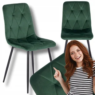Krzesło Zielone Welurowe Velvet Do Salonu Jadalni Loft Nowoczesne Robin - Krzesła - miniaturka - grafika 1