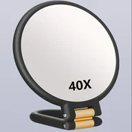 Lusterka do makijażu - TEMU Podwójne Lusterko Ręczne z Powiększeniem 40X i Regulowanym Stojakiem o 360° oraz Etui Podróżnym - Składane Lustro do Makijażu dla Precyzyjnej - miniaturka - grafika 1