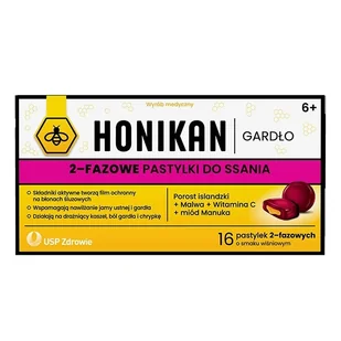 Honikan Gardło 2-fazowe pastylki do ssania x16 sztuk - Przeziębienie i grypa - miniaturka - grafika 1
