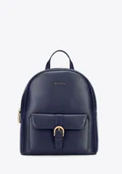 Torebki damskie - Damski plecak ze skóry naturalnej z kieszenią na przodzie granatowy - miniaturka - grafika 1