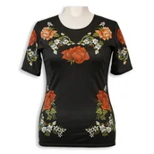 Bluzki damskie - Bluzka damska folk łowicki kwiaty czarna S - miniaturka - grafika 1