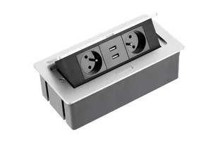GTV Gniazdo meblowe nablatowe wpuszczane AE-PBSUC2GU-53 SOFT 2 x FRENCH + 2 x USB 1,5m aluminium - Przedłużacze i rozgałęźniki - miniaturka - grafika 1