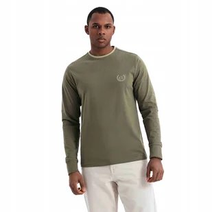 Bawełniany męski longsleeve z haftem oliwkowy modny Ombre OM-LSCL-0128 S - Koszulki męskie - miniaturka - grafika 1