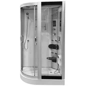 Kabiny z hydromasażem - Biała kabina prysznicowa z hydromasażem + sauna na niskim brodziku 120x85 lewa MO-09914LBS - miniaturka - grafika 1