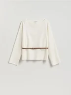 Swetry damskie - Reserved - Sweter z paskiem - złamana biel - miniaturka - grafika 1