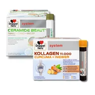 Suplementy diety - Doppelherz® system CERAMIDE BEAUTY, 30 ampułek po 25ml + Doppelherz® system KOLLAGEN 11.000 KURKUMA + IMBIR, 30 ampułek po 25 ml ZESTAW - miniaturka - grafika 1