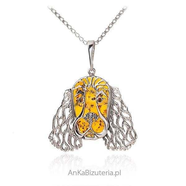 ankabizuteria.pl Srebrna zawieszka z bursztynem Cocker spaniel