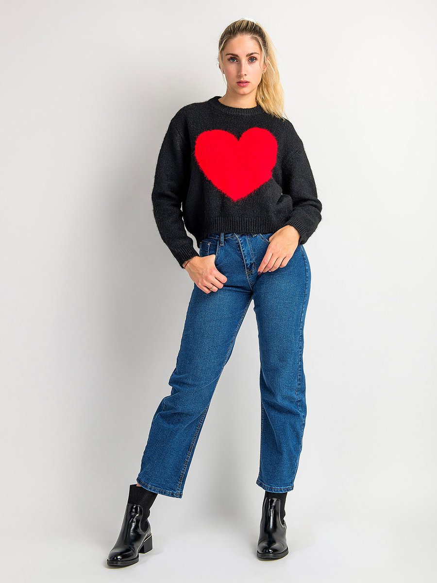 Sweter z domieszką wełny czarny M