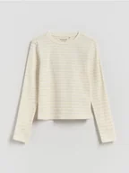 Bluzki dla dziewczynek - Reserved - Koszulka w paski - kremowy - miniaturka - grafika 1