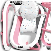 Wanienki dla dzieci - WANIENKA SKŁADANA DLA DZIECI Z TERMOMETREM PODUSZKĄ SILIKONOWA RÓŻOWA LCD - miniaturka - grafika 1