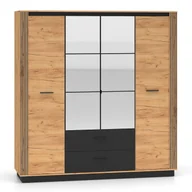 Szafy - Szafa z lustrem i lamelami URSO 01 200cm Dąb craft złoty, czarny - miniaturka - grafika 1