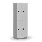 Szafki biurowe - Drewniana szafka skrytkowa, 4 schowki, zamek kodowy, szary/biały - miniaturka - grafika 1