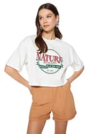 Koszulki i topy damskie - Trendyol Damska koszulka z dzianiny z okrągłym dekoltem o luźnym kroju, biały, L - miniaturka - grafika 1