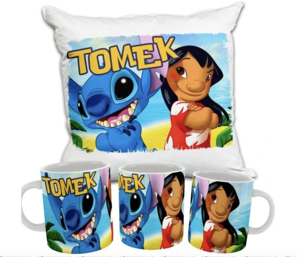 ZESTAW PODUSZKA + KUBEK Prezent LILO I STICH STICZ + IMIĘ 35