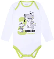 Body dla niemowląt - Białe body z zielonymi lamówkami i długim rękawem, krokodyle 9 m 74 cm - miniaturka - grafika 1