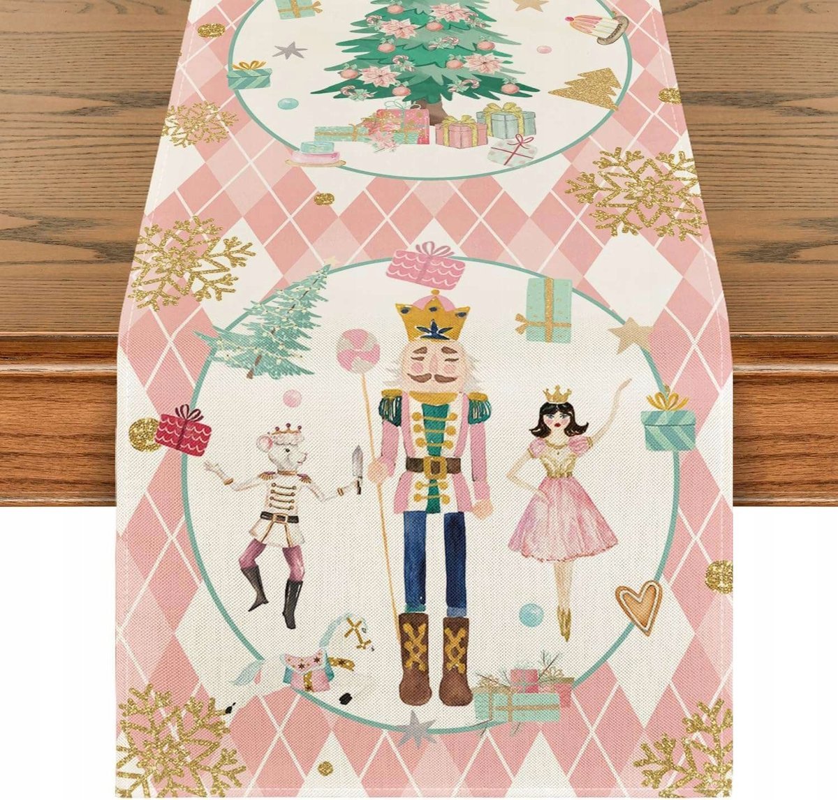 Bieżnik na stół świąteczny dziadek do orzechów kolor różowy 40 x 100 cm