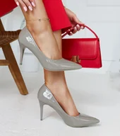 Półbuty damskie - Szare lakierowane szpilki ze skórzaną wkładką Alsacea-37 - miniaturka - grafika 1